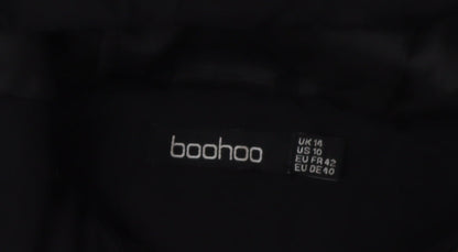Boohoo Women’s Black Puffer Jacket, Size 14, Hooded