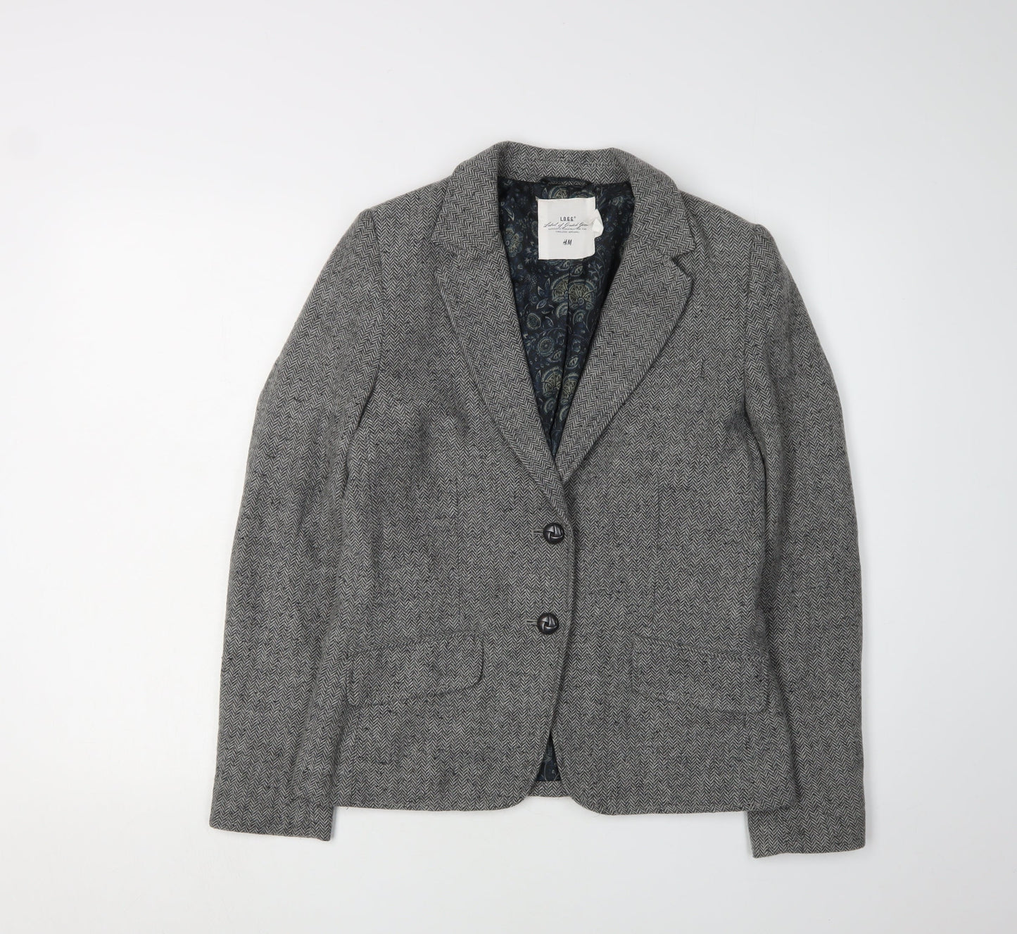 H&M Women's Grey Blazer, Size 10, Two-Button Tweed