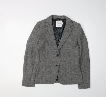 H&M Women's Grey Blazer, Size 10, Two-Button Tweed