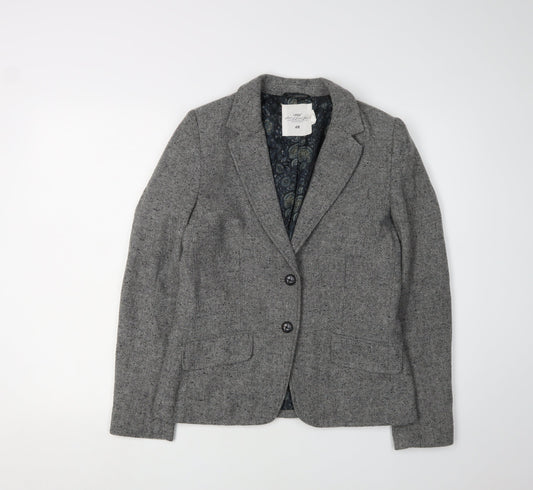 H&M Women's Grey Blazer, Size 10, Two-Button Tweed
