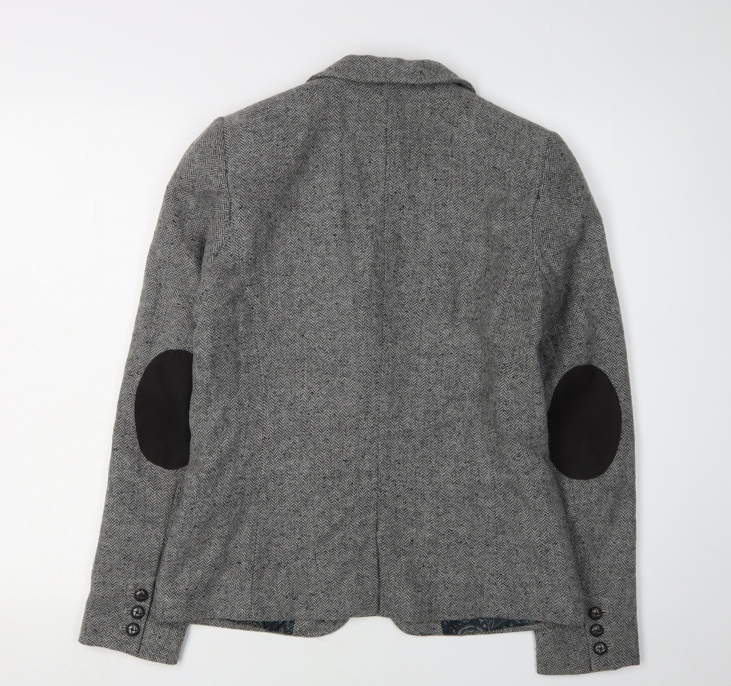 H&M Women's Grey Blazer, Size 10, Two-Button Tweed