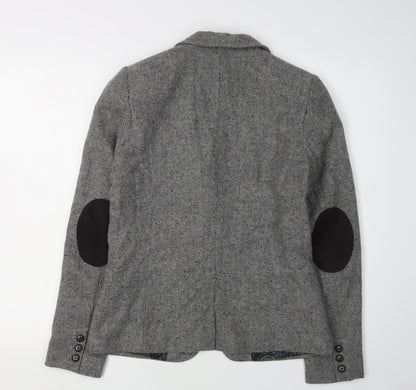 H&M Women's Grey Blazer, Size 10, Two-Button Tweed