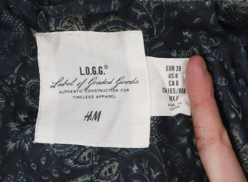 H&M Women's Grey Blazer, Size 10, Two-Button Tweed