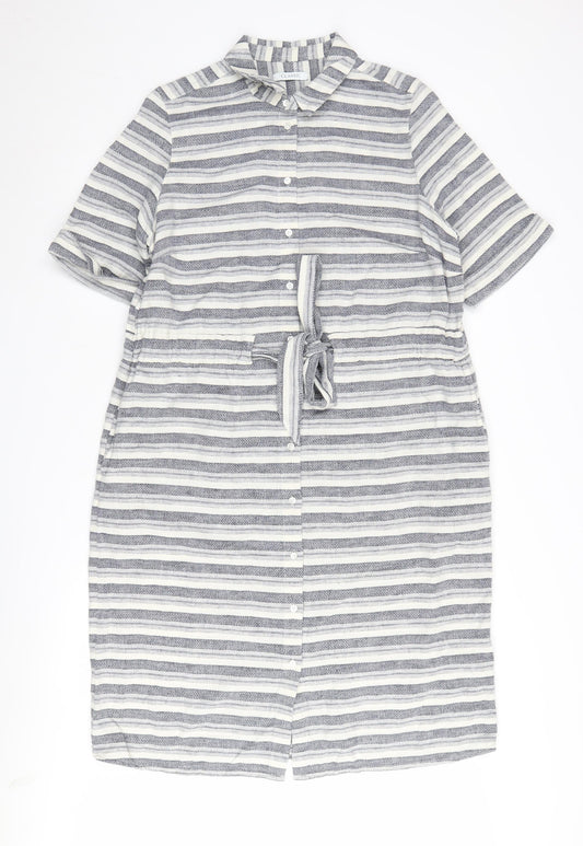 Marks and Spencer Women's Grey Striped Shirt Dress Size 14