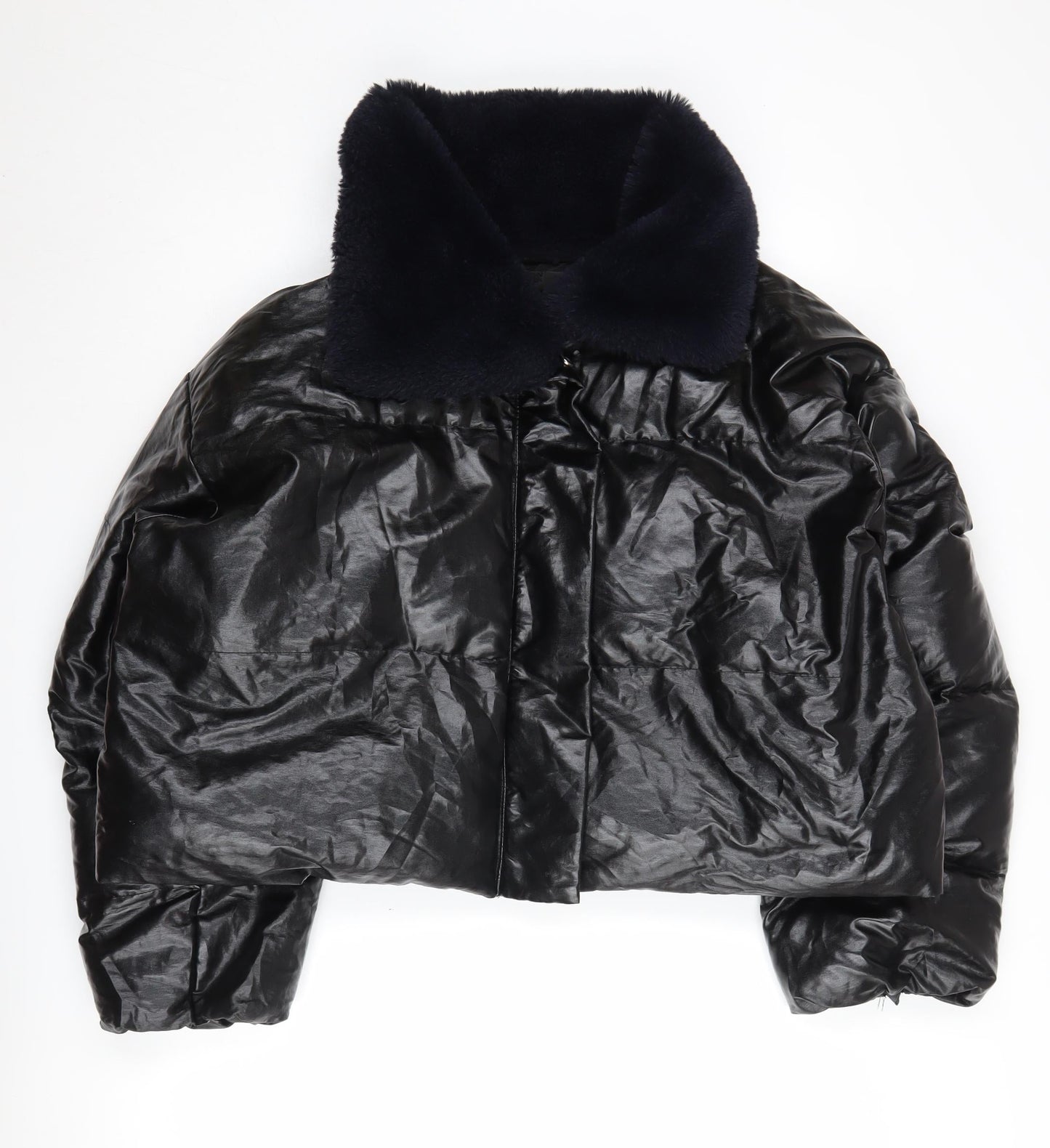 Missguided Women's Black Puffer Jacket Size 12 Faux Leather