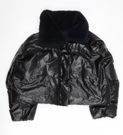 Missguided Women's Black Puffer Jacket Size 12 Faux Leather