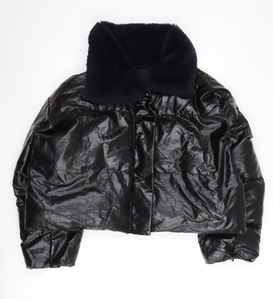 Missguided Women's Black Puffer Jacket Size 12 Faux Leather