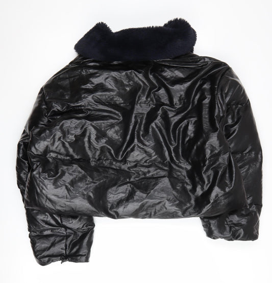 Missguided Women's Black Puffer Jacket Size 12 Faux Leather