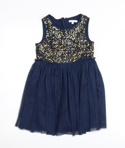 Bluezoo Girls Blue Sequin Fit & Flare Party Dress 6 Years