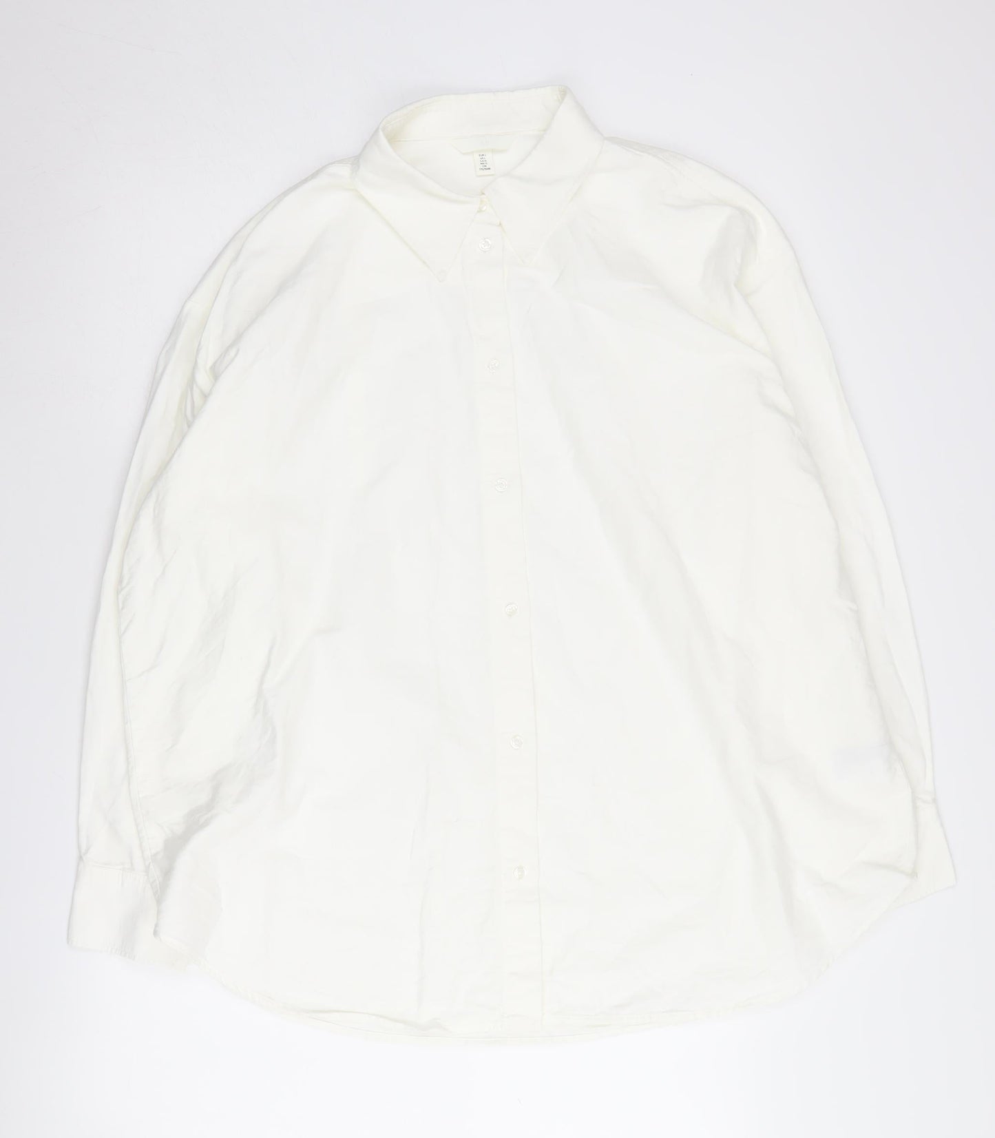 H&M Men's White Long Sleeve Button-Up Shirt L