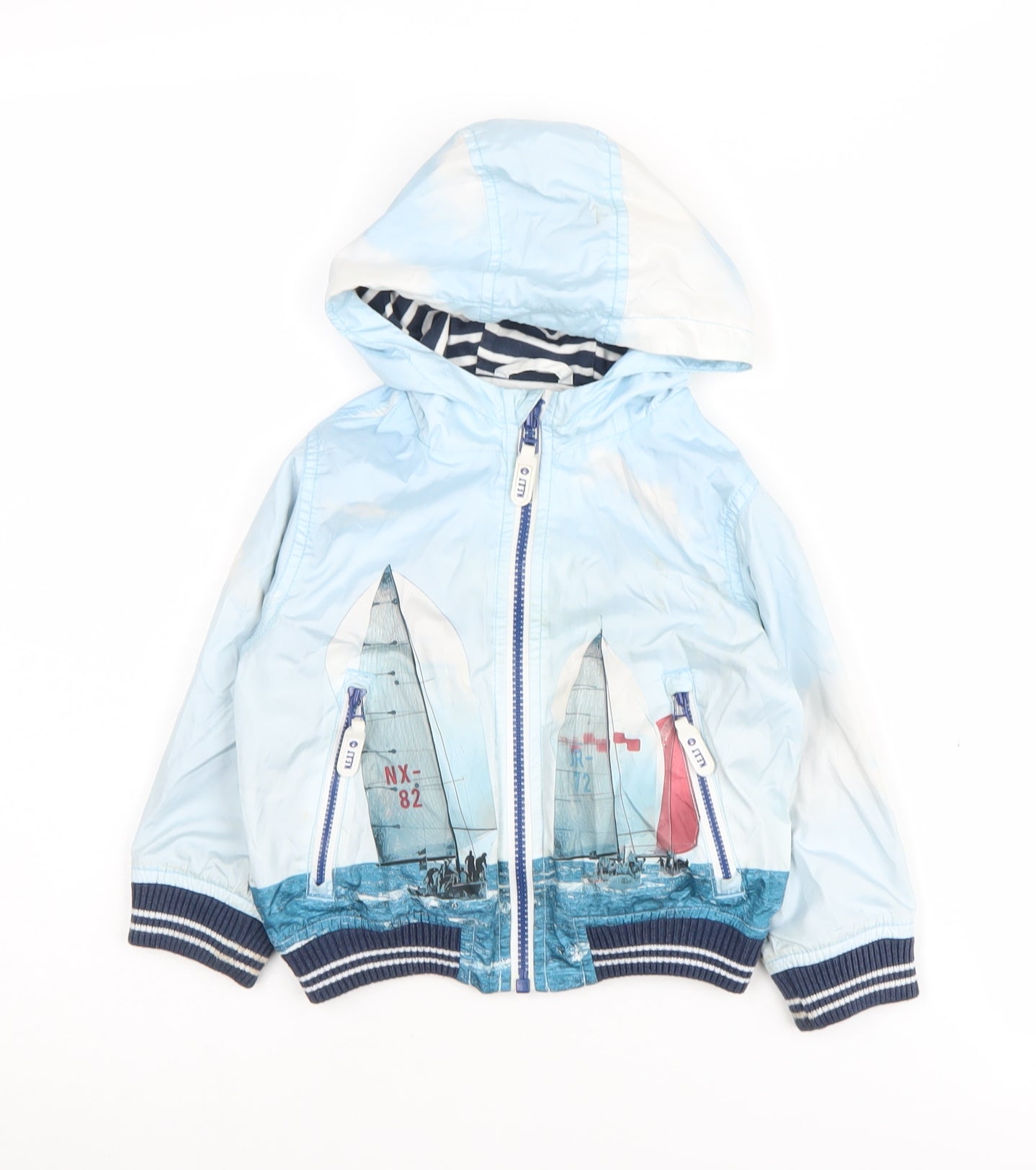 Next Boys Blue Bomber Jacket 2 Years Nautical Graphic Hooded