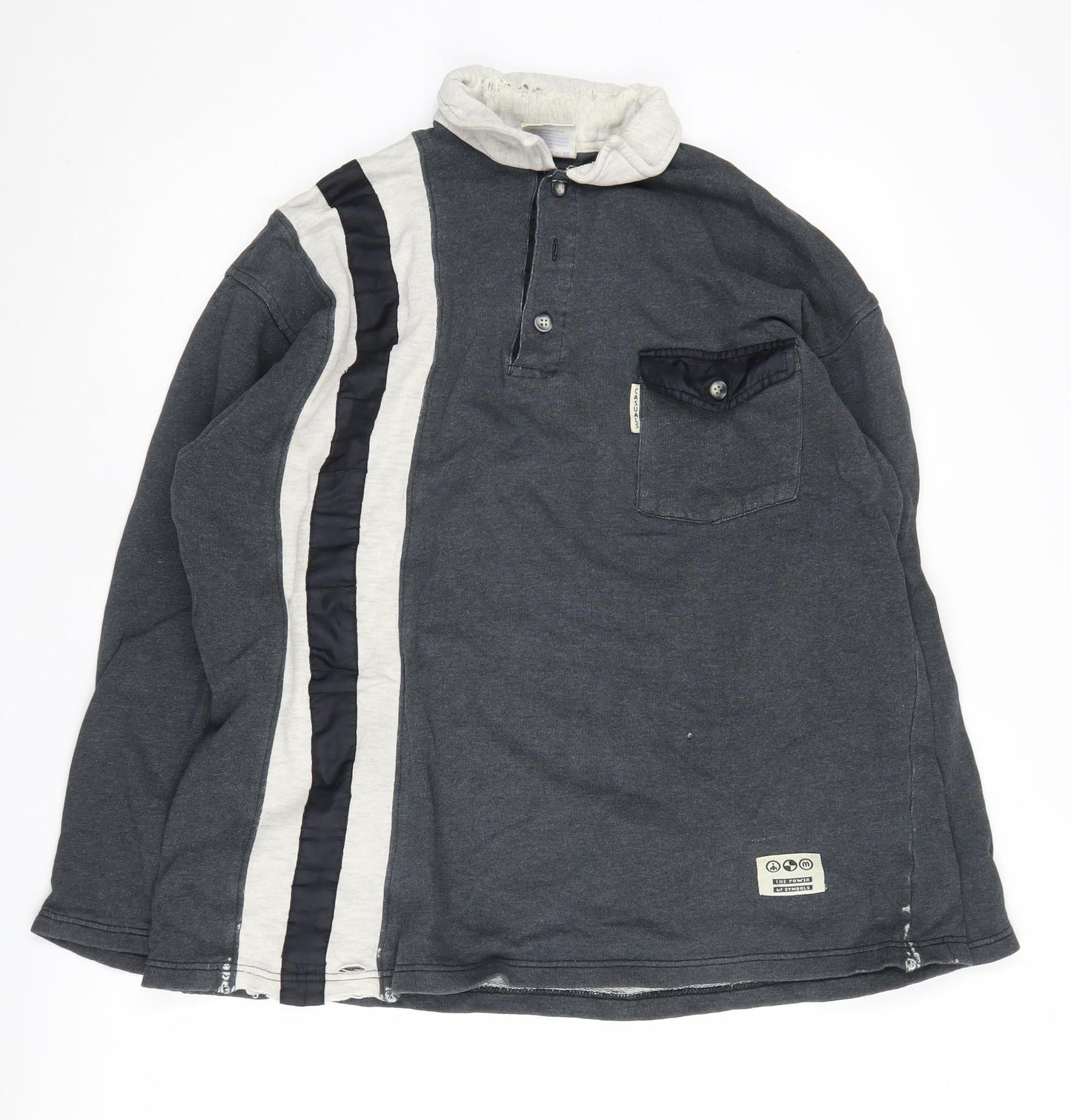 New Fast Men's Grey Long Sleeve Polo Shirt L