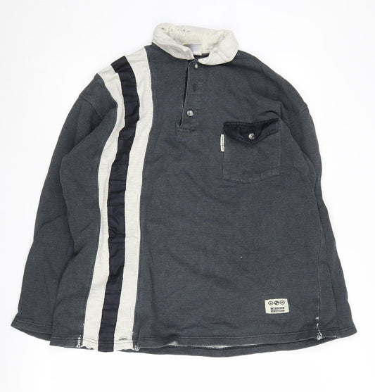 New Fast Men's Grey Long Sleeve Polo Shirt L