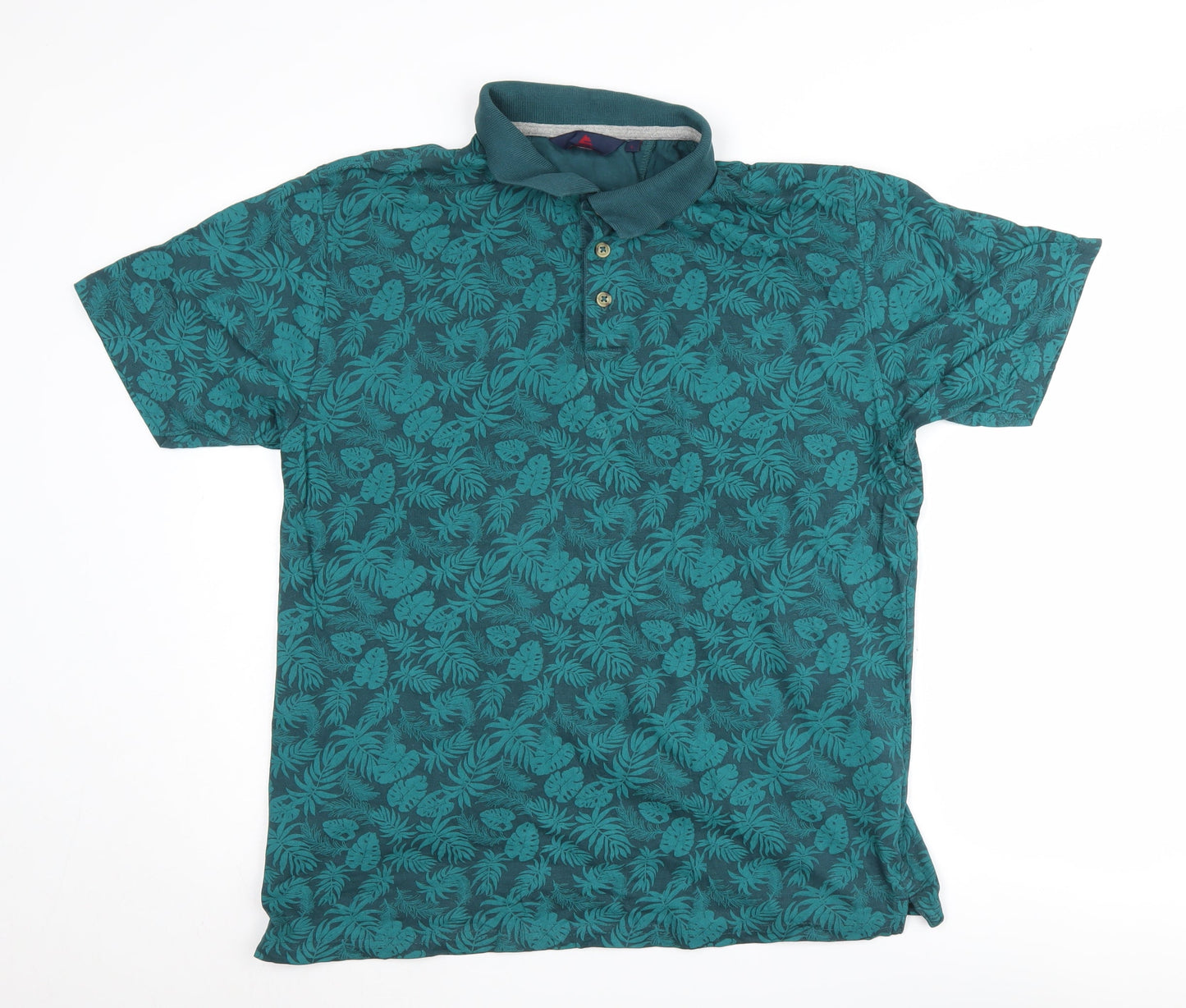 One Valley Men's Green Floral Polo, Size L, Short Sleeve