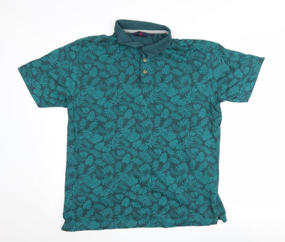 One Valley Men's Green Floral Polo, Size L, Short Sleeve