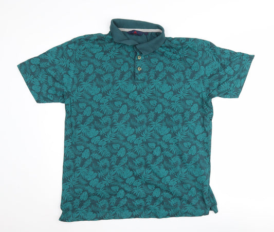 One Valley Men's Green Floral Polo, Size L, Short Sleeve