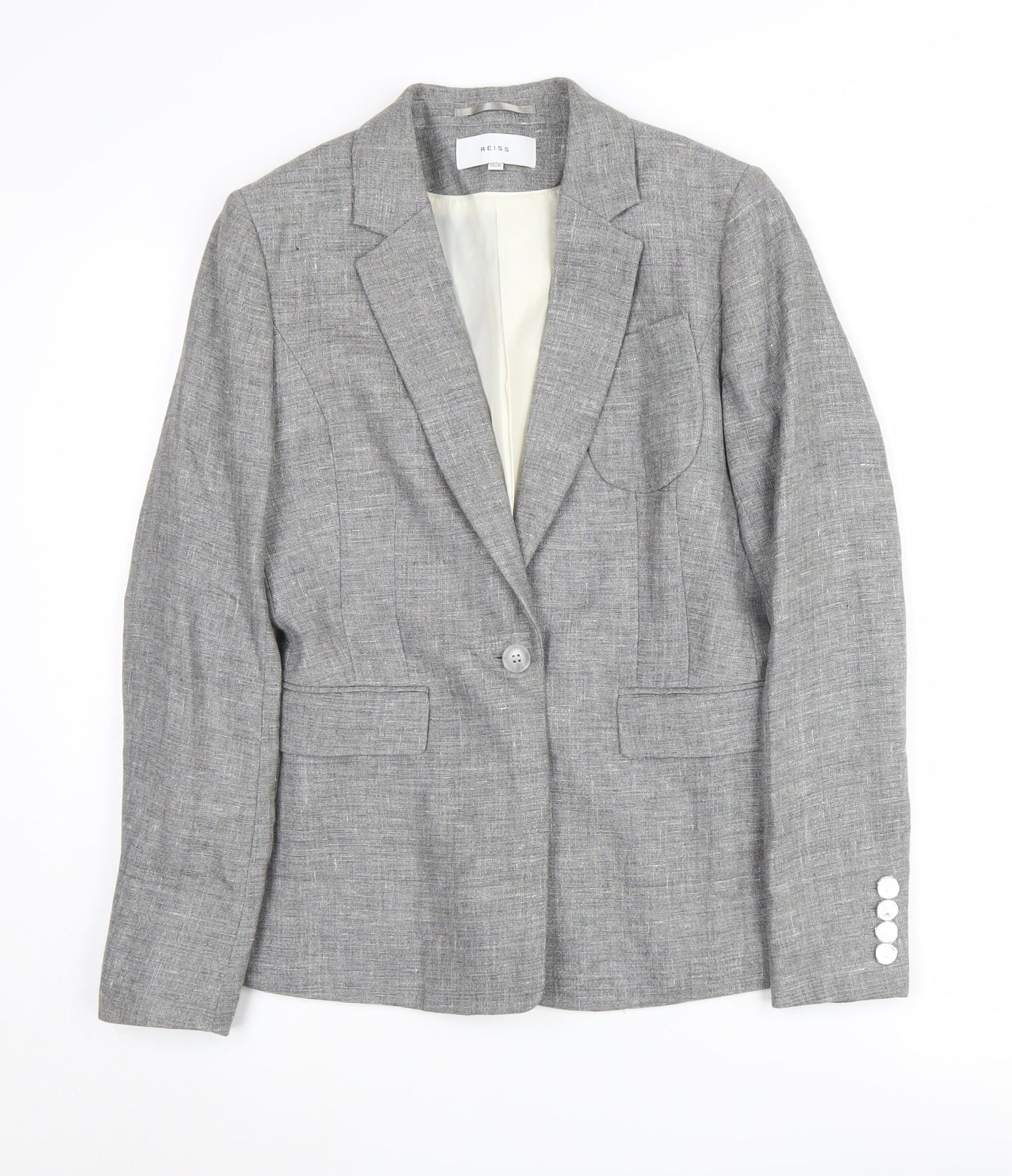 Reiss Grey Blazer for Women - Size 10, Linen blend