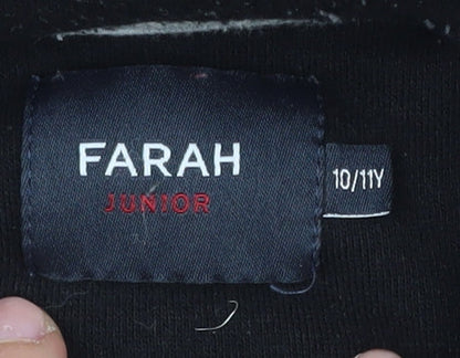 Farah Boys Black Pullover Hoodie, Size 10-11, Logo Accent