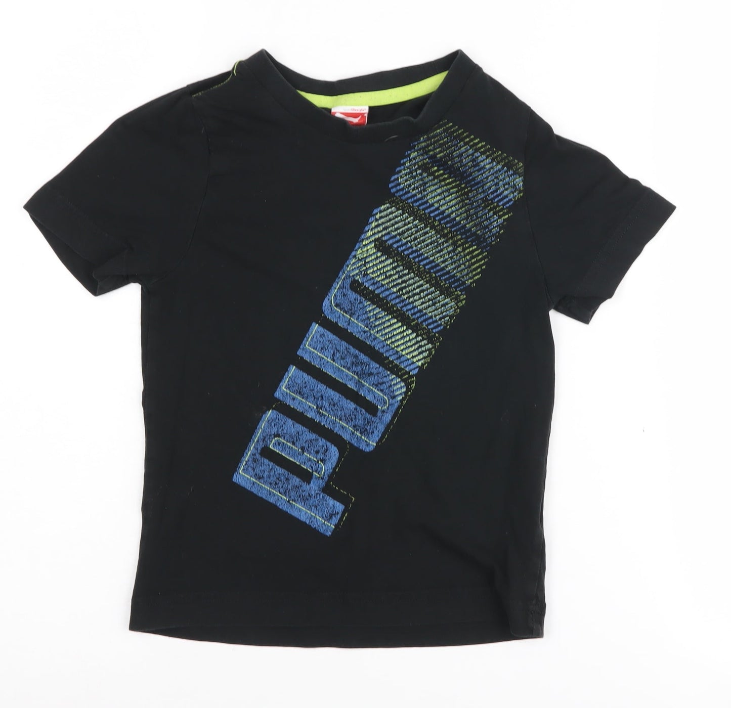 Puma Boys Black Graphic T-Shirt 5-6 Years, Logo Accent