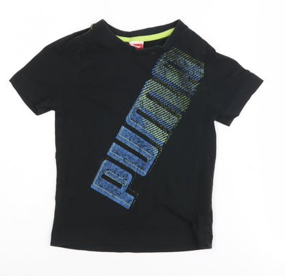 Puma Boys Black Graphic T-Shirt 5-6 Years, Logo Accent