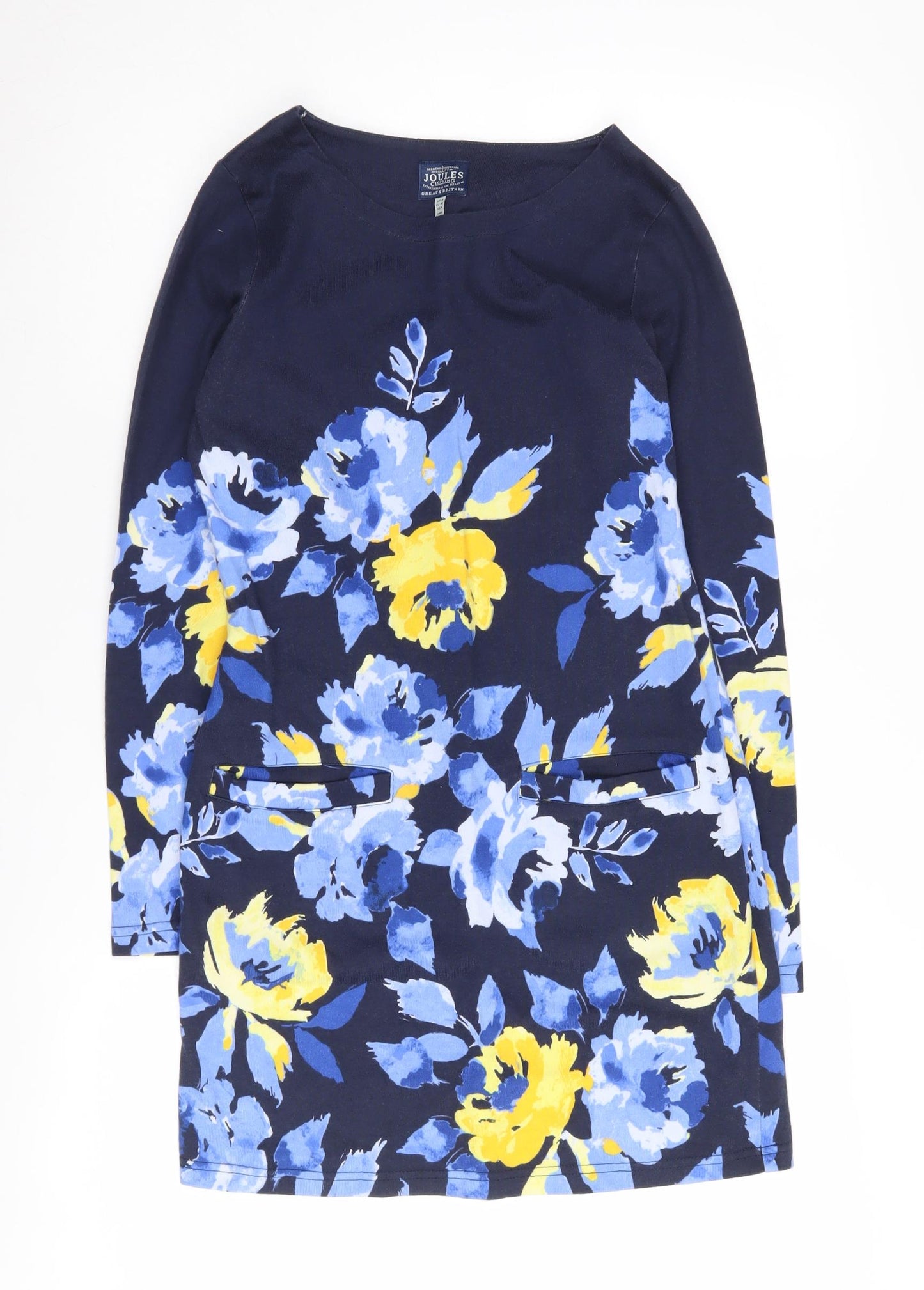 Joules Women's Blue Floral Shift Dress, Size 8, Casual Elegance