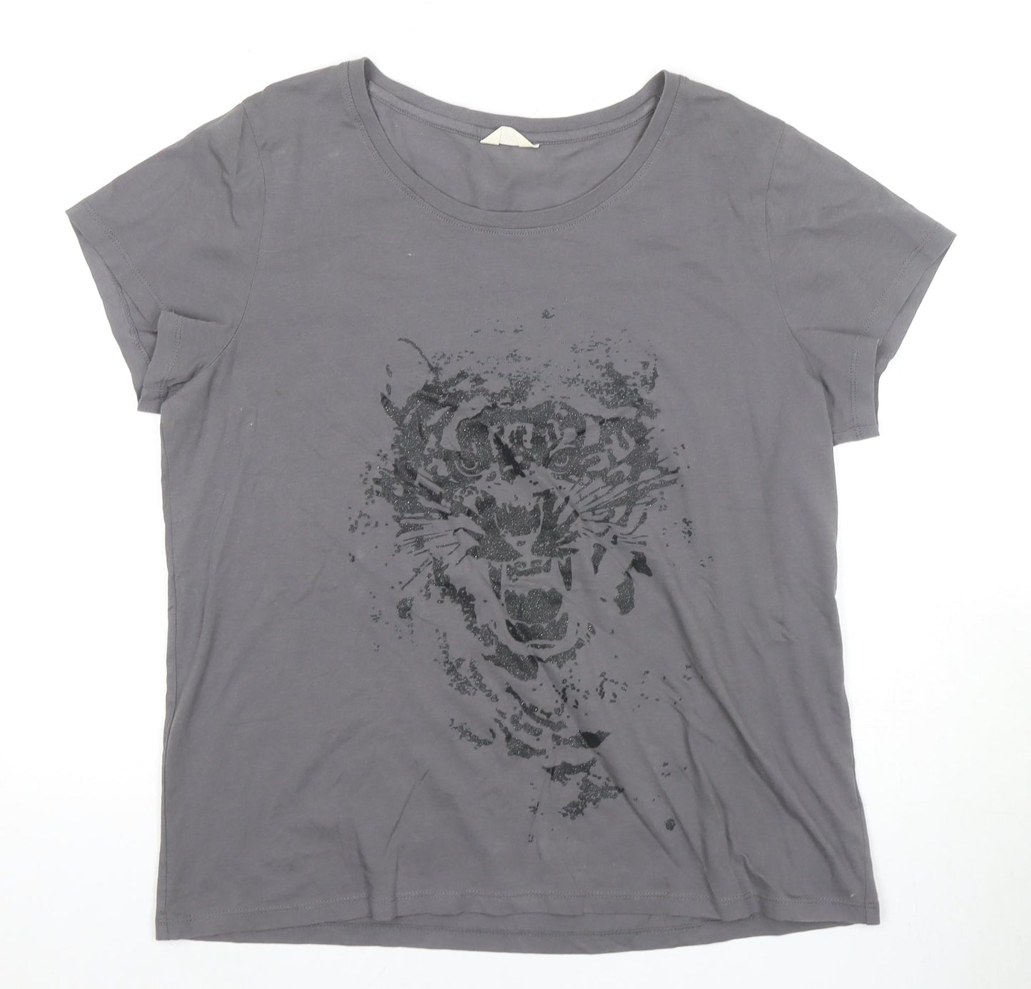 Yush Women’s Grey Animal Print T-Shirt XL Casual