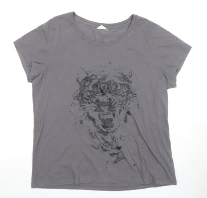 Yush Women’s Grey Animal Print T-Shirt XL Casual