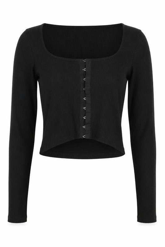 Front view of ASOS Women's Black Cropped Blouse, size 6