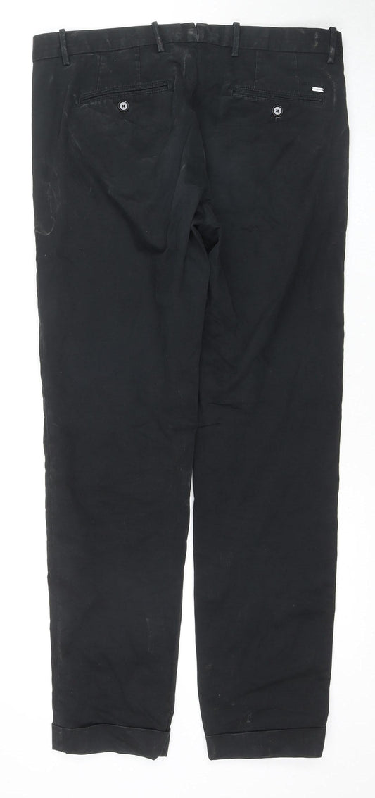 Mango Men's Black Chino Trousers, Size 34, Regular Fit