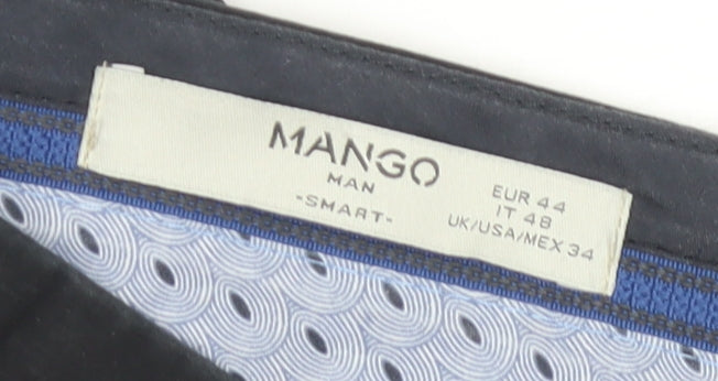 Mango Men's Black Chino Trousers, Size 34, Regular Fit