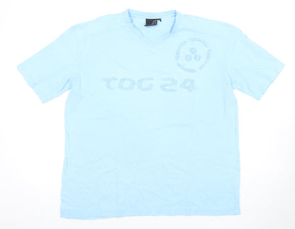 TOG24 Men's Blue V-Neck Cotton T-Shirt S Short Sleeve