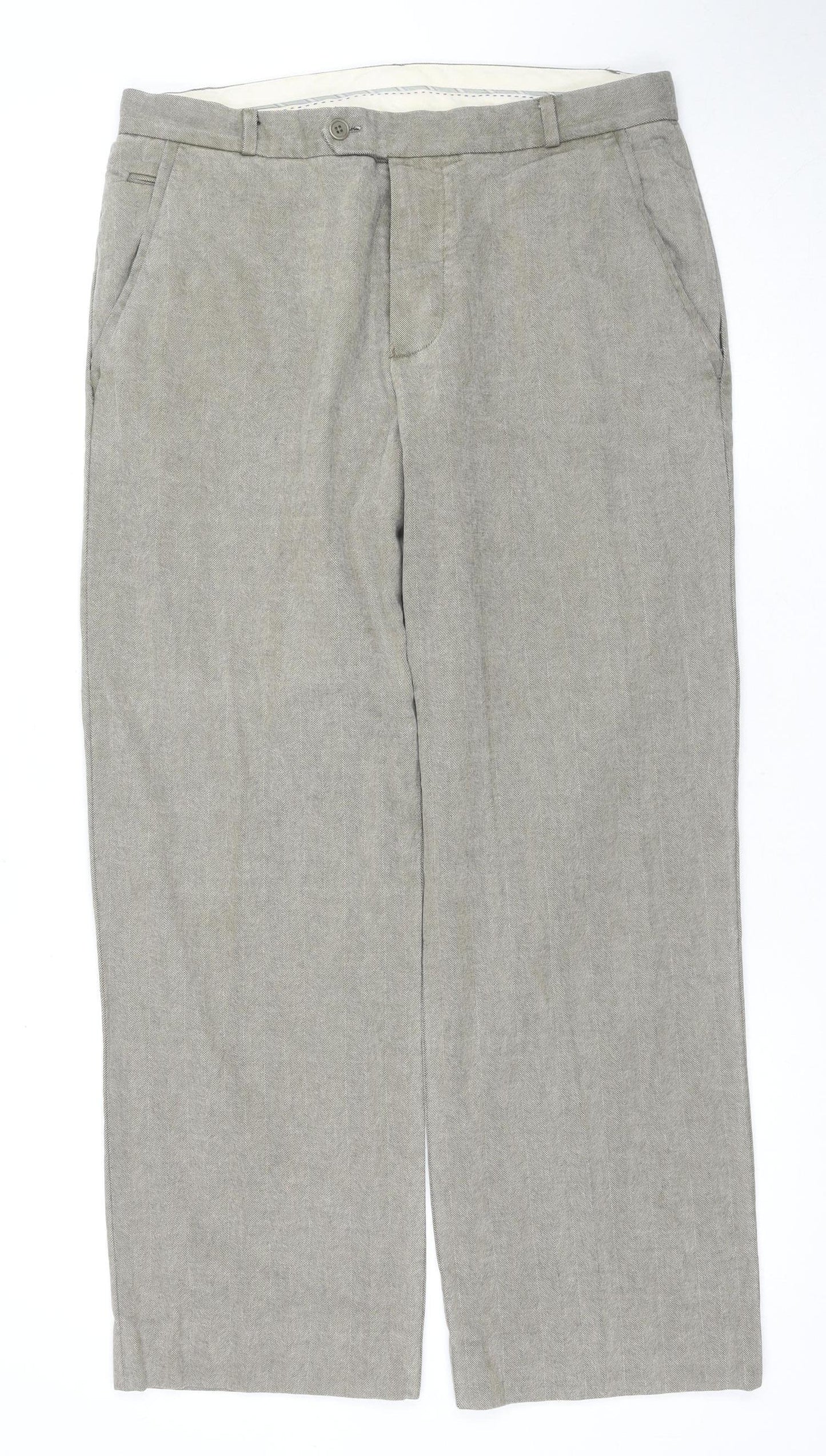 Monsoon Men's Beige Flat Front Trousers, Size 34