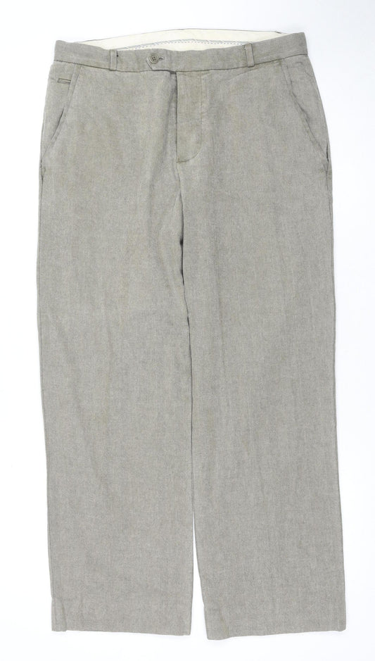 Monsoon Men's Beige Flat Front Trousers, Size 34