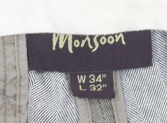 Monsoon Men's Beige Flat Front Trousers, Size 34