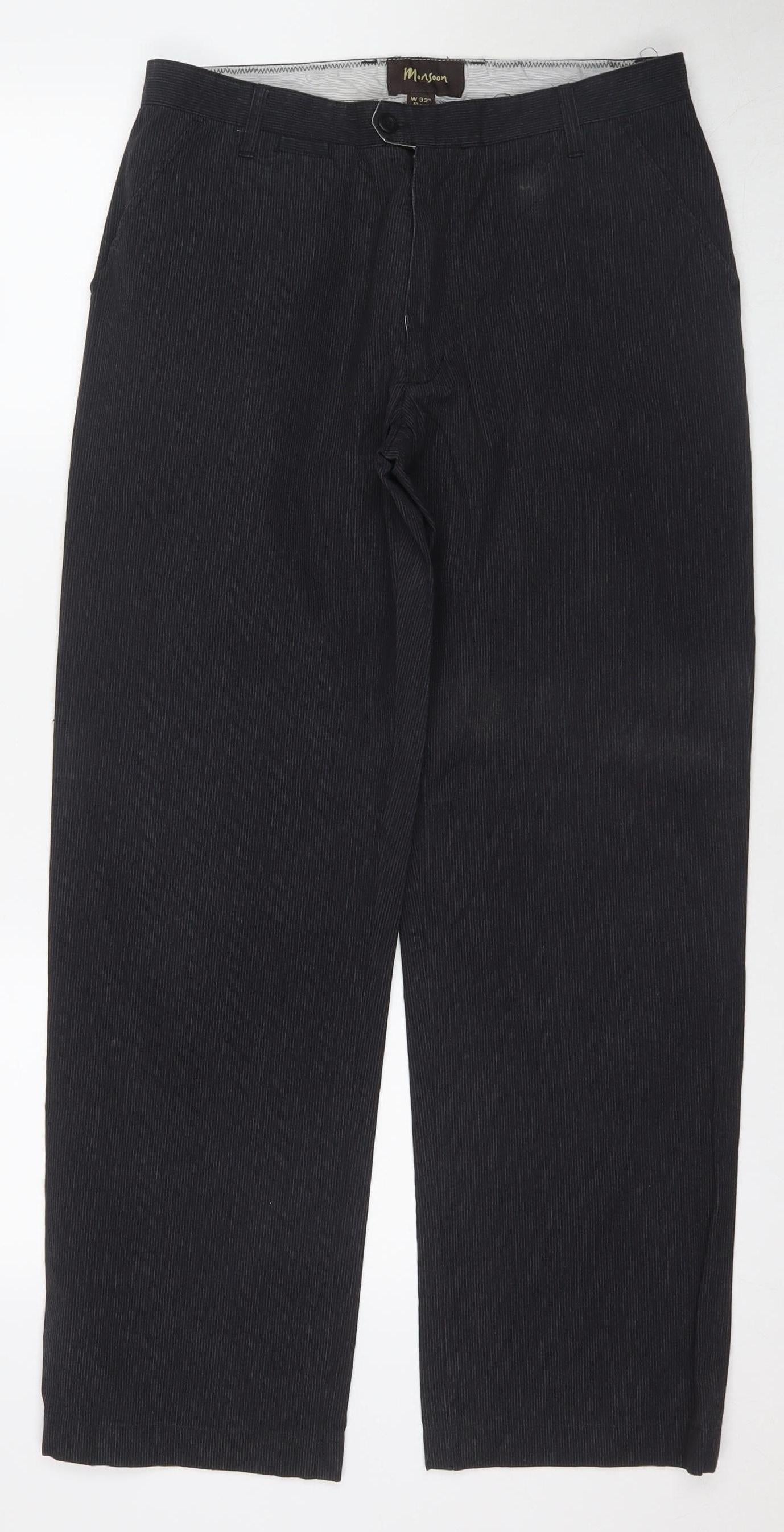 Monsoon Men's Black Regular Fit Trousers, Size 32