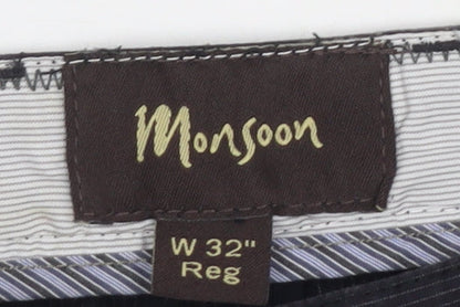 Monsoon Men's Black Regular Fit Trousers, Size 32