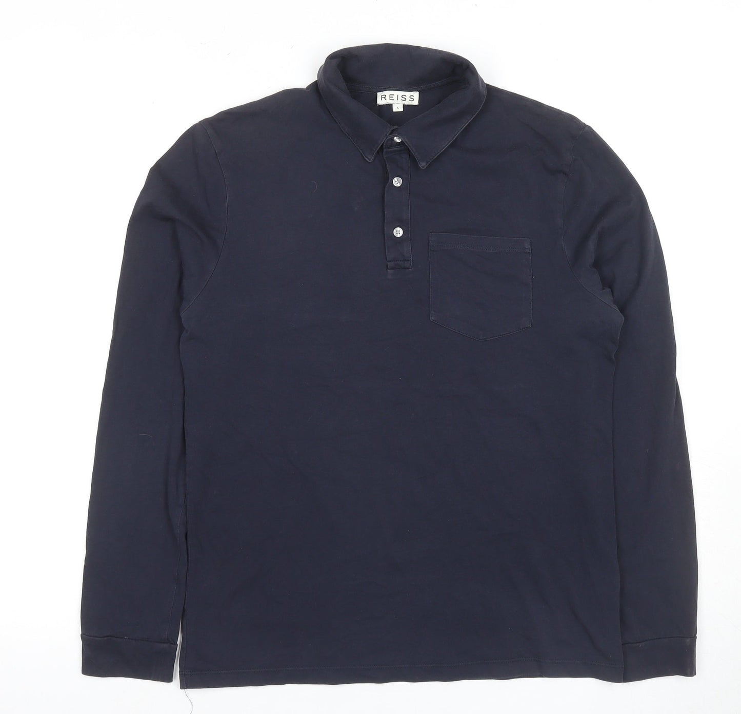 Reiss Men's Blue Long Sleeve Polo Shirt - Small