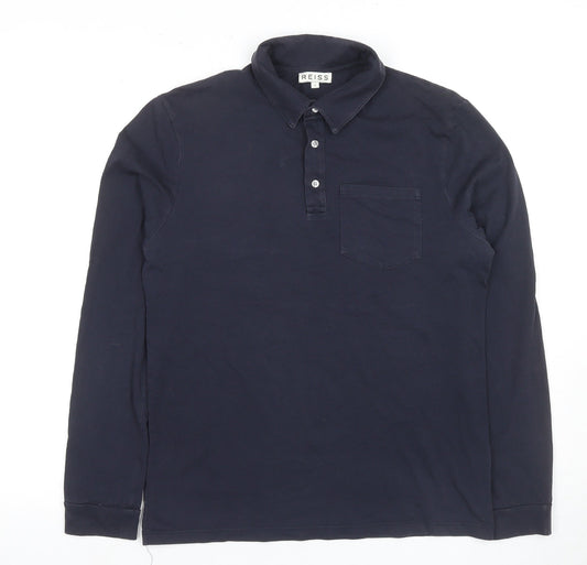 Reiss Men's Blue Long Sleeve Polo Shirt - Small