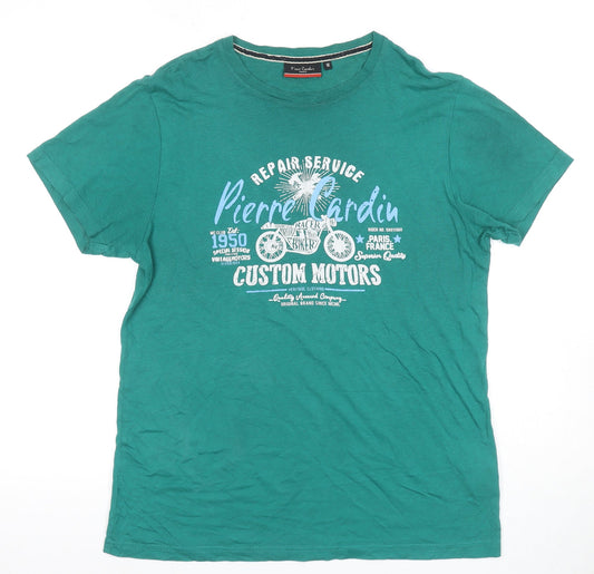 Pierre Cardin Men's Green Biker Graphic T-Shirt M