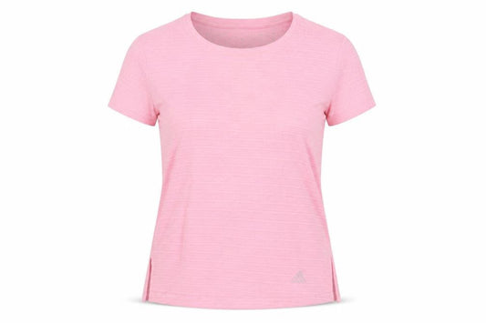 Front view of Adidas Women's Pink T-Shirt, size 12, Crew Neck