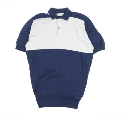 John Smedley Men's Blue Colourblock Polo Shirt S