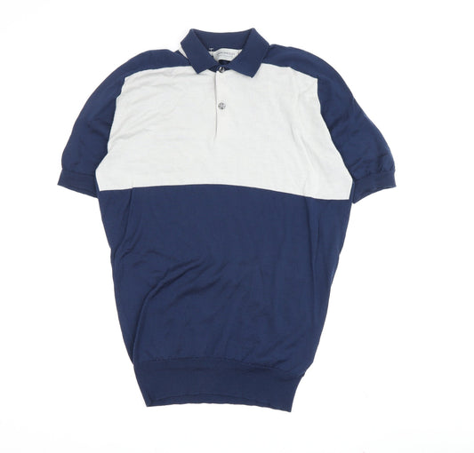 John Smedley Men's Blue Colourblock Polo Shirt S