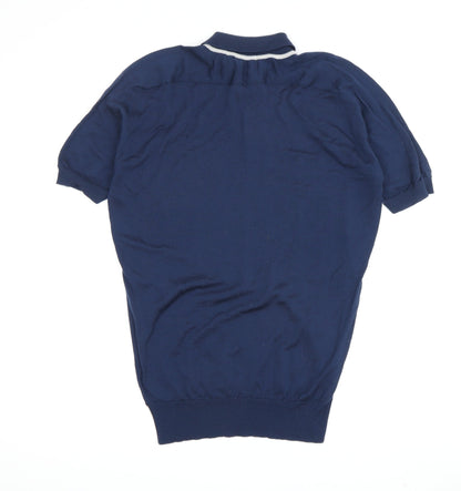 John Smedley Men's Blue Colourblock Polo Shirt S