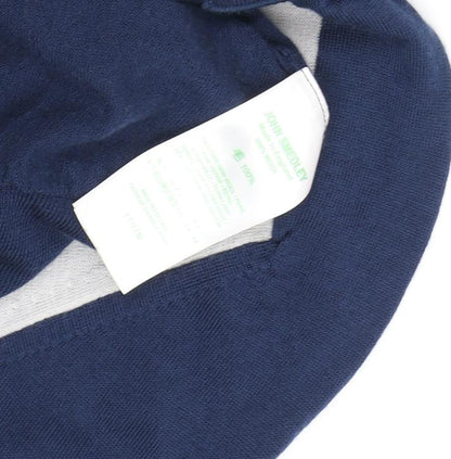 John Smedley Men's Blue Colourblock Polo Shirt S