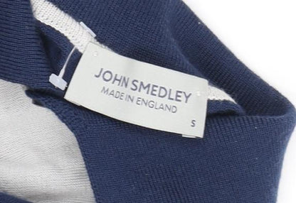 John Smedley Men's Blue Colourblock Polo Shirt S