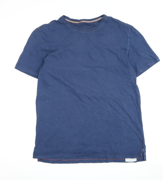 White Stuff Men's Blue Cotton T-Shirt, Size L, Classic Crew Neck