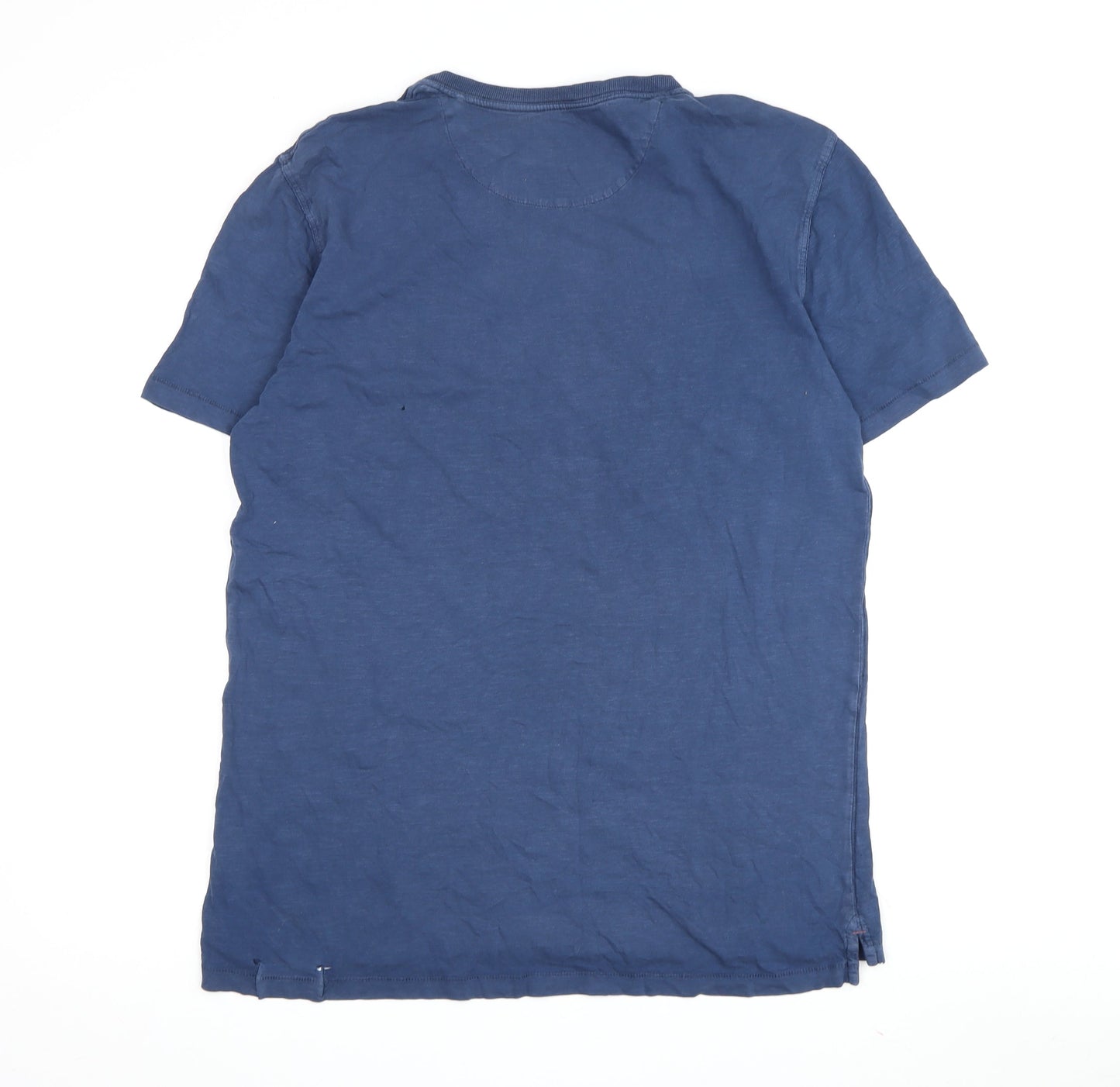 White Stuff Men's Blue Cotton T-Shirt, Size L, Classic Crew Neck