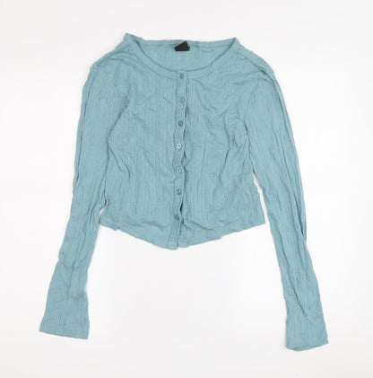 Womens UK Size S Urban Outfitters Blue Cropped Button-Up