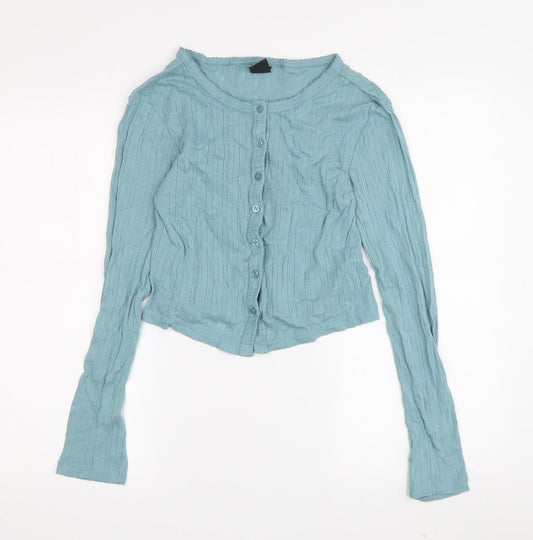 Womens UK Size S Urban Outfitters Blue Cropped Button-Up