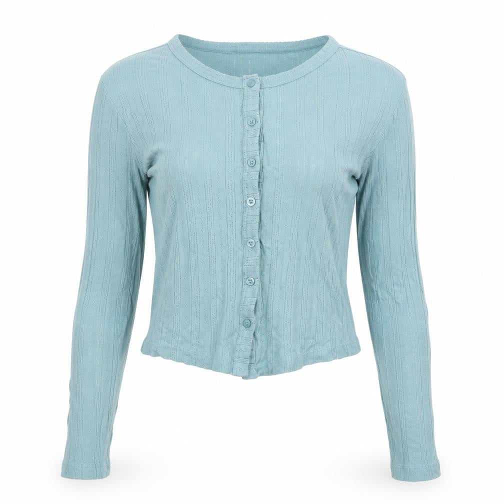Womens UK Size S Urban Outfitters Blue Cropped Button-Up